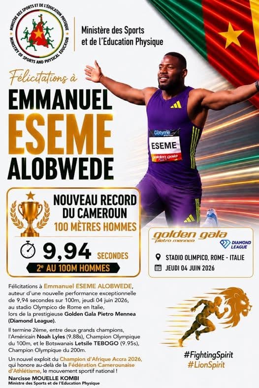 Emmanuel ESEME ALOBWEDE — 9,94s sur 100m à Rome — photo 1