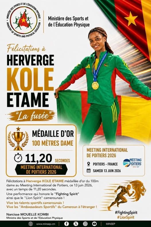 Herverge KOLE ETAME — Médaille d'or 100m à Poitiers — photo 1